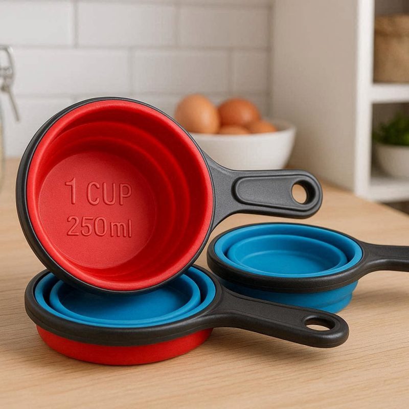 Collapsible Silicone Measuring Cup Set Space Saving Folding Baking Tool Kit For Small Apartment Kitchen RV