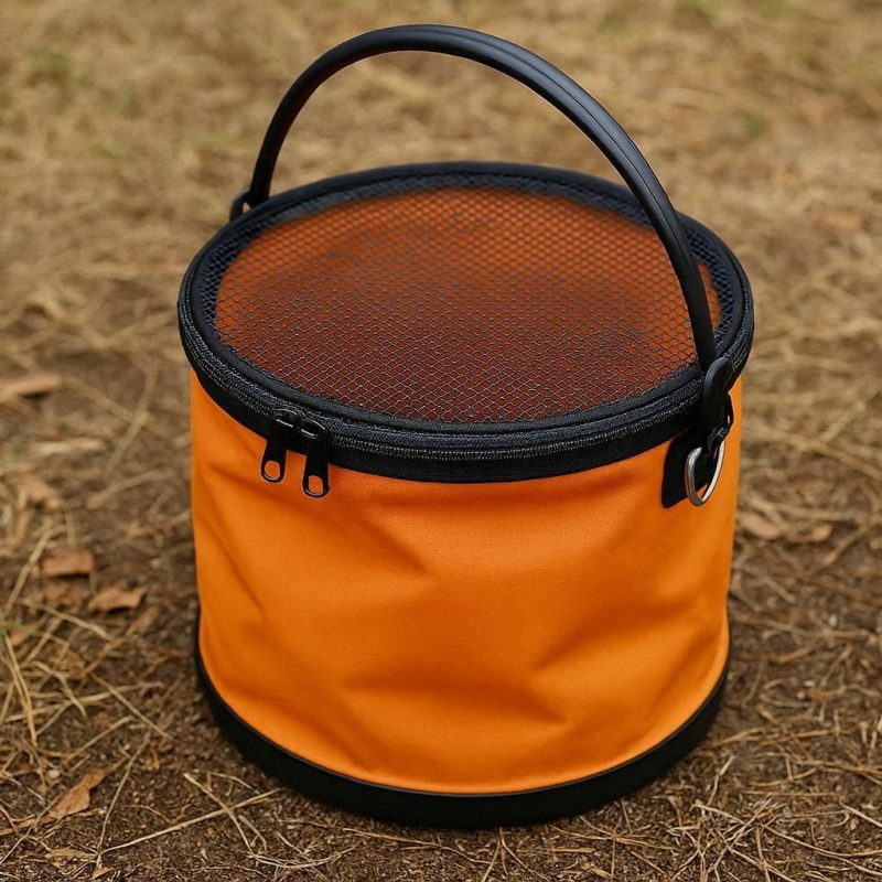 Collapsible Fishing Live Bait Bucket Portable Folding Fish Pail With Breathable Mesh Cover For Outdoor Angling Accessories