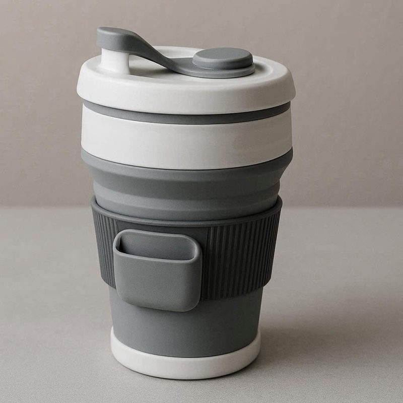 Portable Folding Silicone Coffee Cup With Heat Resistant Sleeve Expandable Pocket Travel Mug For Office Commute