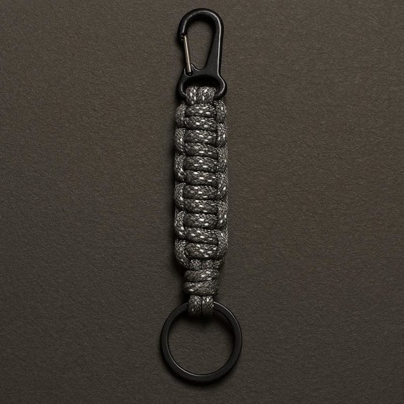 Reflective Paracord Keychain Lanyard Mini Carabiner Clip Woven Strap Hanging Buckle For Emergency Outdoor Survival Kit