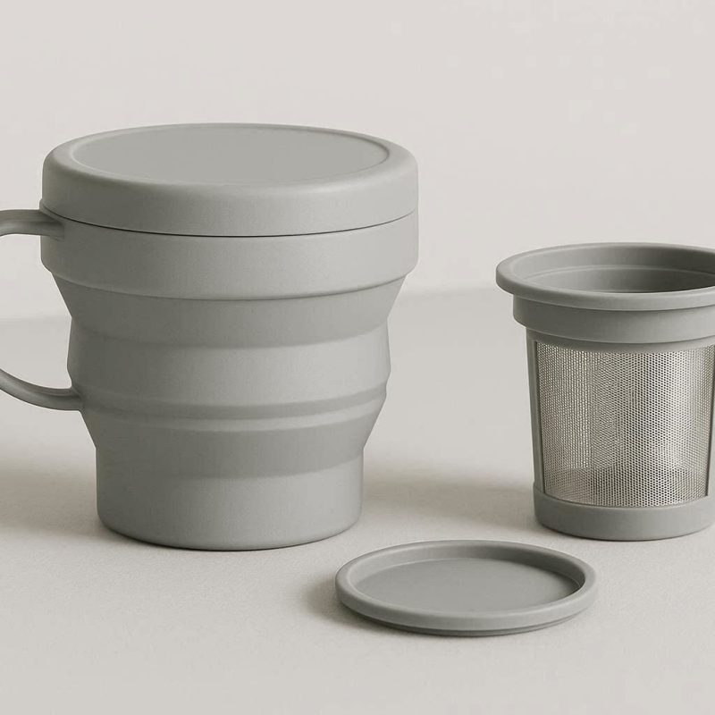 7 Minimalist Collapsible Silicone Tea Cup Reusable Folding Mug With Removable Infuser Filter For Loose Leaf Tea