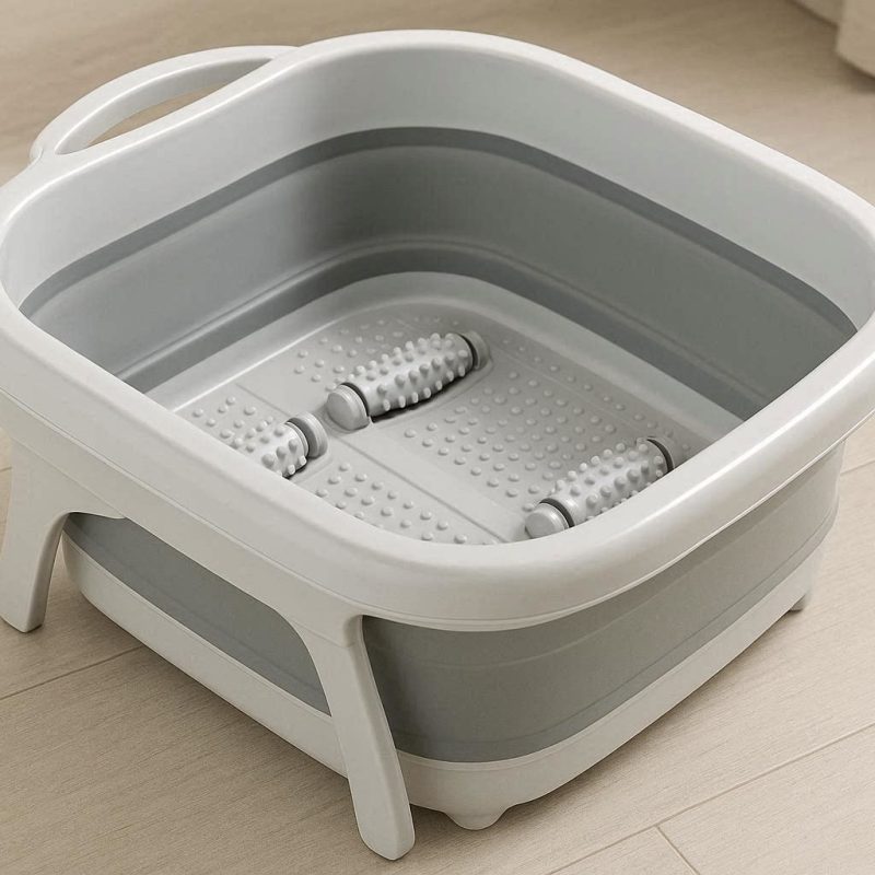Collapsible Plastic Foot Soaking Bucket Deep Folding Foot Bath Basin With Massage Rollers For Home Spa Relaxation