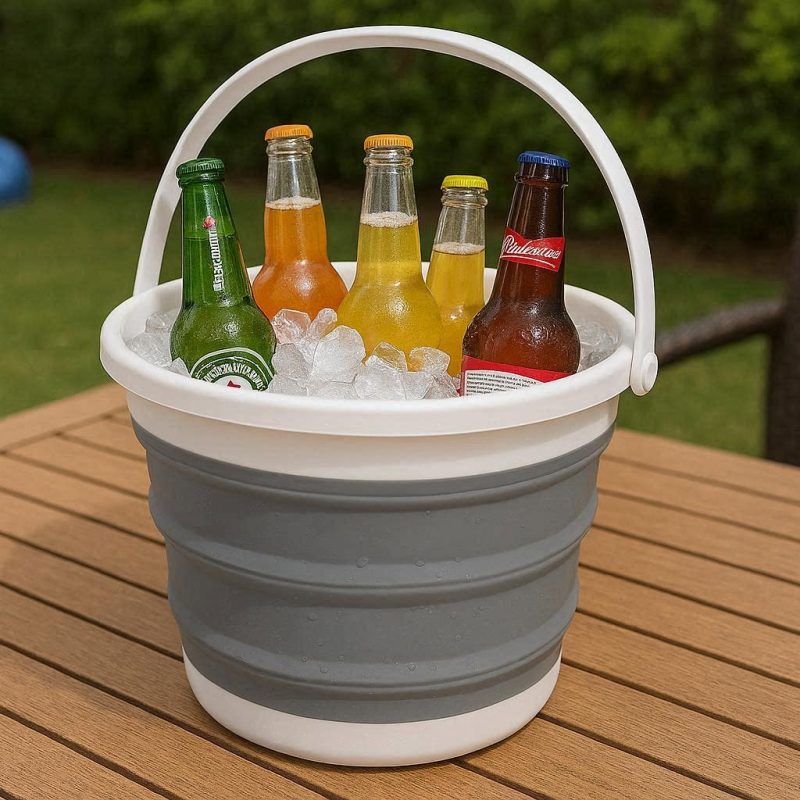 Collapsible Silicone Ice Bucket Shatterproof Folding Drink Cooler Portable Beverage Tub For Outdoor Patio Backyard BBQ Party