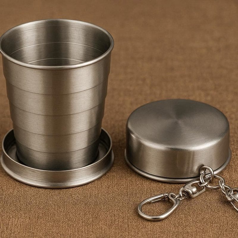 Telescopic Stainless Steel Travel Cup Portable Collapsible Metal Drinking Mug With Keychain For Outdoor Hiking Survival